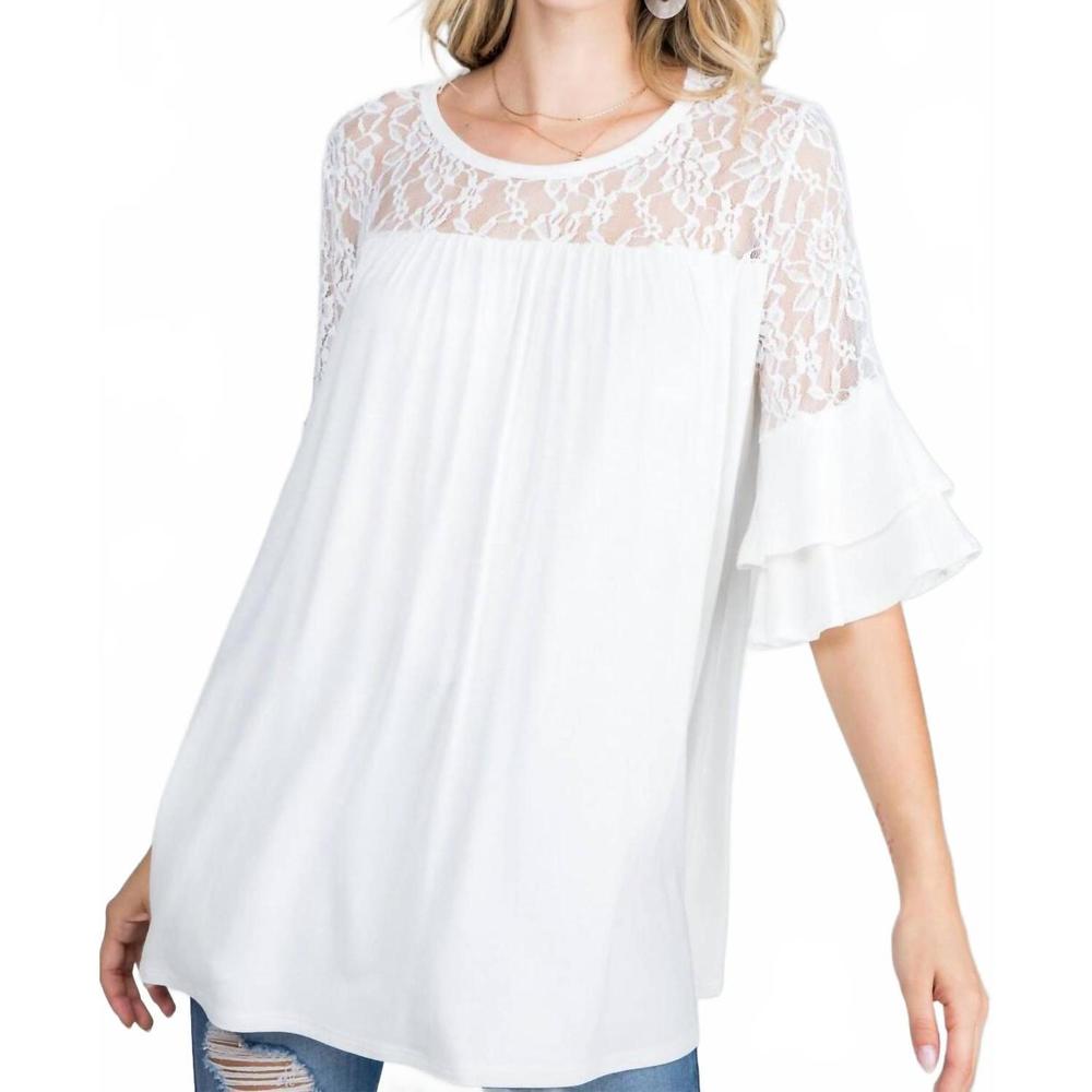 NEW P & ROSE lace and ruffle tiered sleeve in white